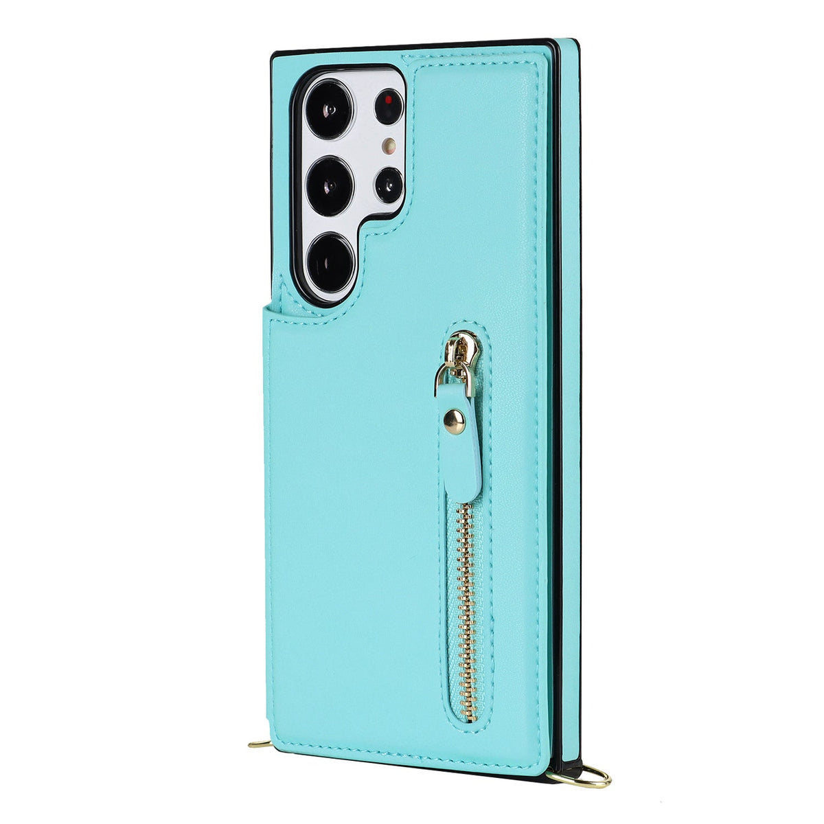 Samsung Galaxy S23 Ultra Hoesje - Turquoise - Luxe Back Cover met Telefoonkoord en Rits