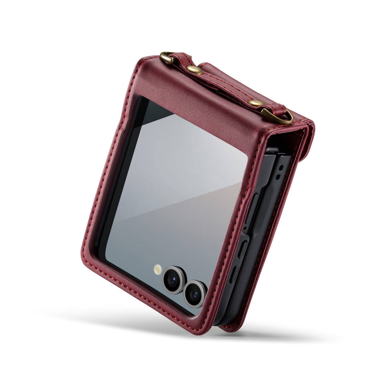 Samsung Galaxy Z Flip 7 Hoesje - Burgundy Red - Portemonnee Bookcase met Telefoonkoord