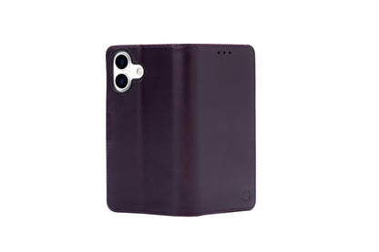 iPhone 17 Case - Dark Purple - Genuine Leather Wallet Case