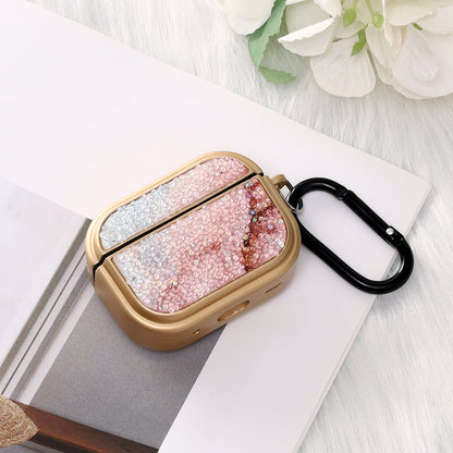 Apple AirPods Pro 2 / Pro Hoesje - Diamant Marmer Glitter met Ring - Goud