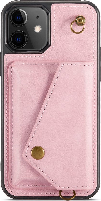 Apple iPhone 12 Case - Pink - Luxury Back Cover with Phone Strap
