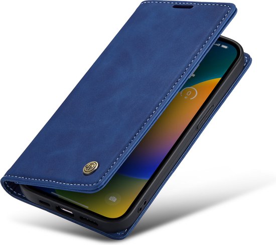 Apple iPhone 14 Pro Hoesje - Navy Blue - Dunne Bookcase