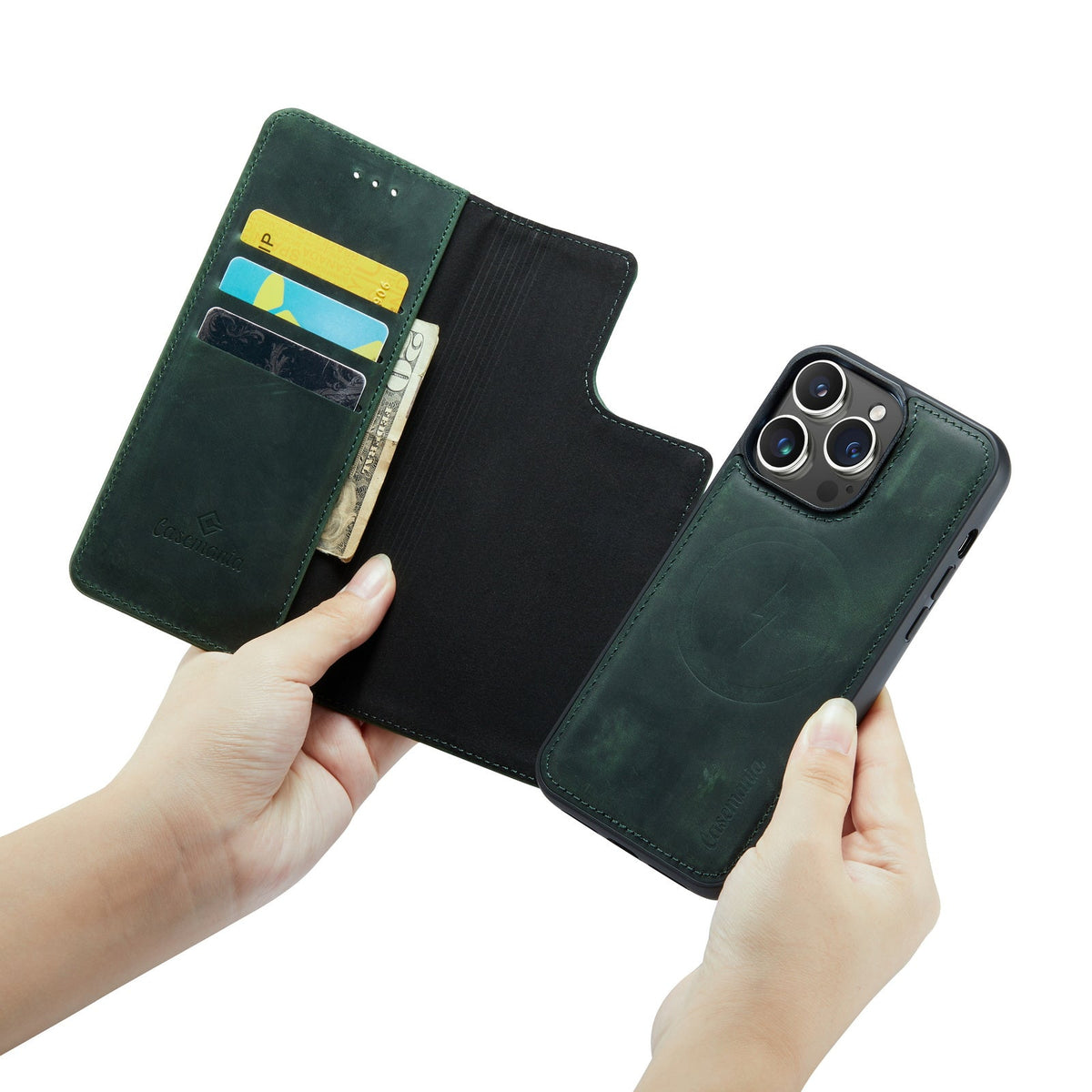 Apple iPhone 15 Pro Hoesje - Emerald Green - Echt Leren 2 in 1 MagSafe Bookcase