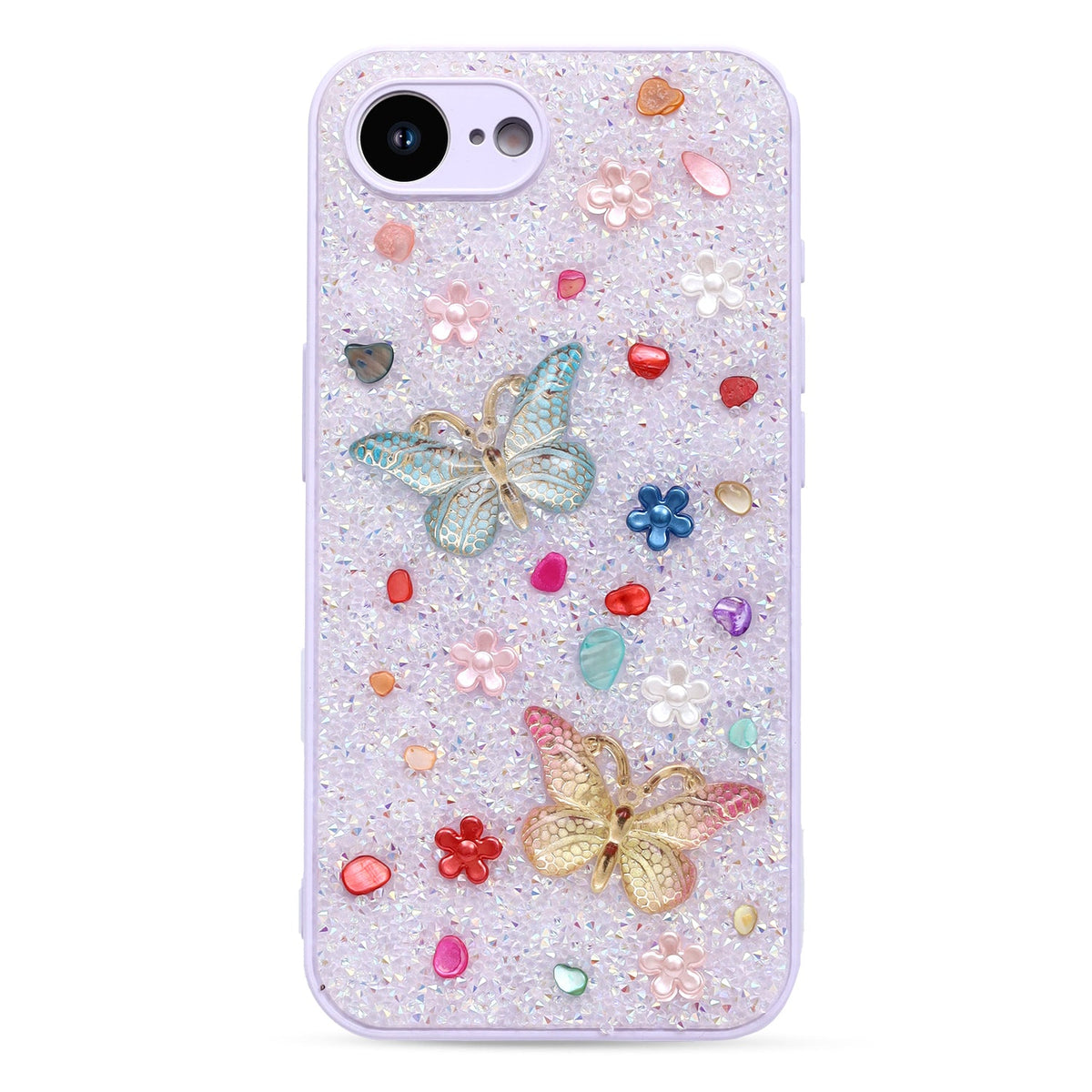 Apple iPhone 16e Hoesje - Paars - Vlinder Diamant Glitter Back Cover