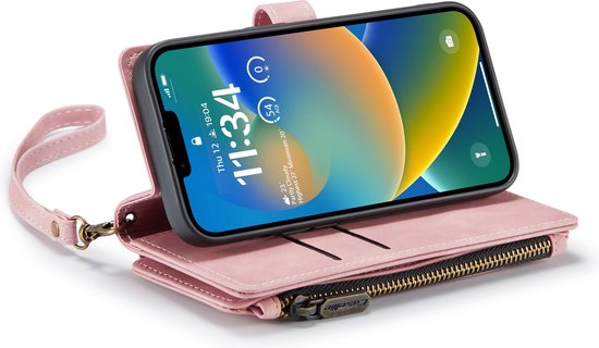 iPhone 14 Hoesje - Pale Pink - Luxe Bookcase met Rits