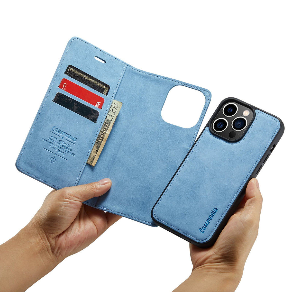 Apple iPhone 15 Pro Hülle - Sky Blue - 2-in-1 Klapphülle mit Kartenfach