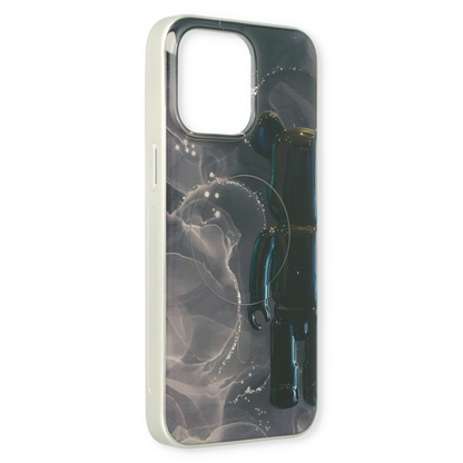 Apple iPhone 15 Hülle - Schwarz - Silikon-Marmor-MagSafe-Backcover
