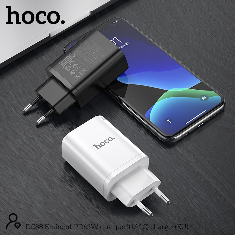 Hoco 65W Snellader 2-poorts USB-C + USB-A - Wit