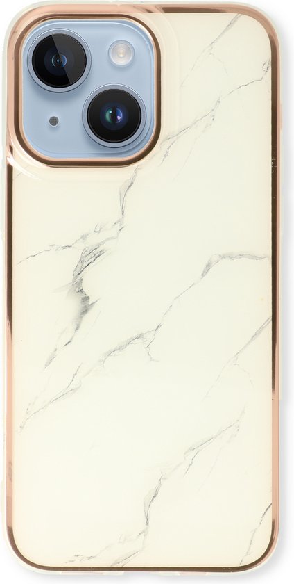 Apple iPhone 13 Hoesje - Wit - Siliconen Marmer Back Cover