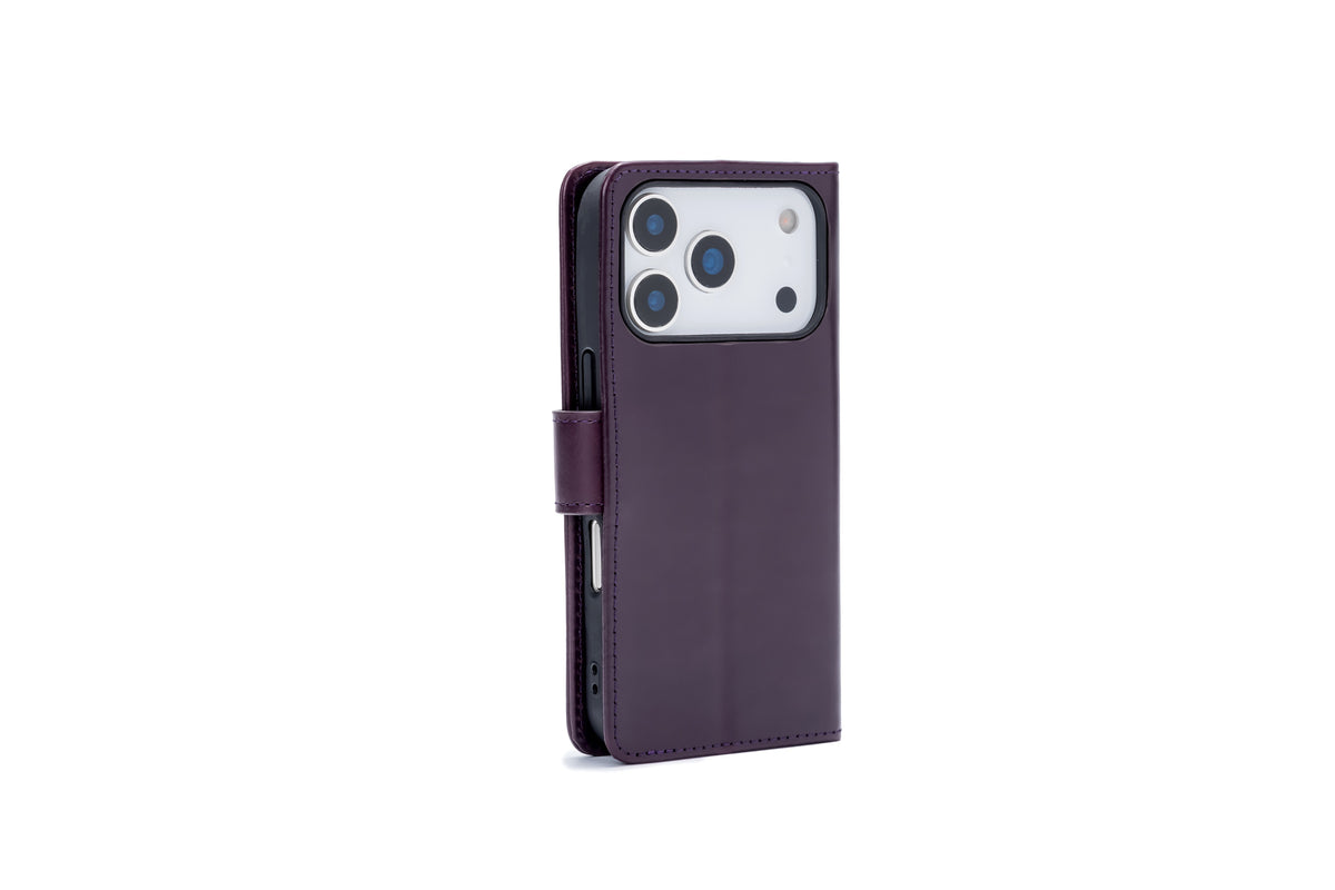 Apple iPhone 18 Pro Max Case - Dark Purple - Genuine Leather Wallet Case
