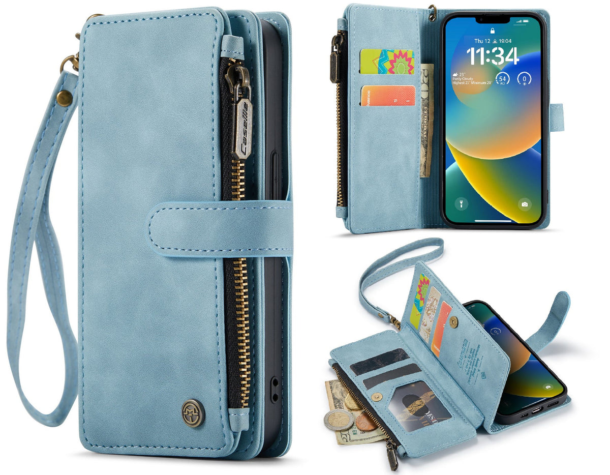 Apple iPhone 7 Hoesje - Aqua Blue - Luxe Bookcase met Rits en Telefoonkoord
