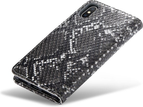 Apple iPhone X/10 Case - Black - Snake Print Flip Case