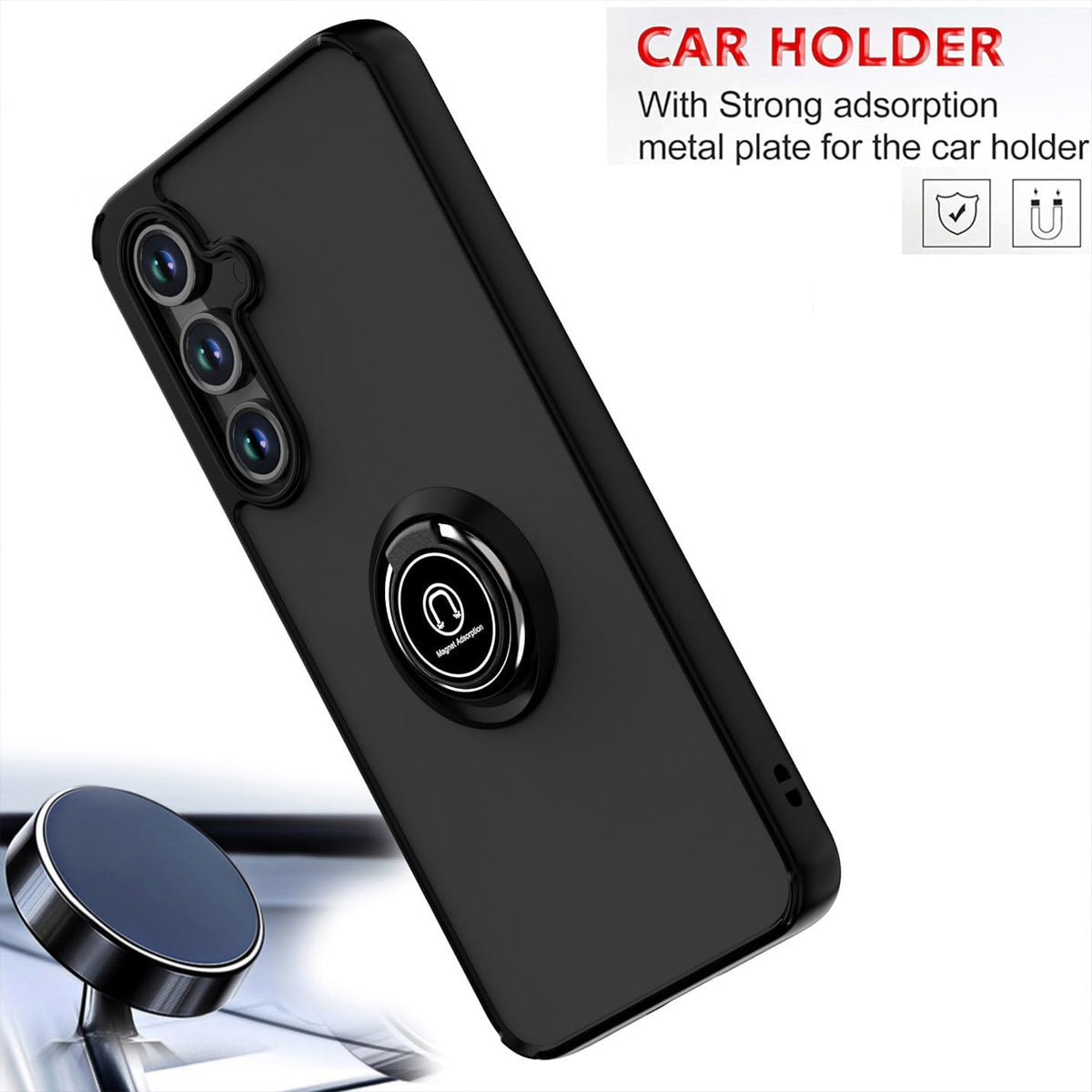 Samsung Galaxy S25 FE Hoesje - Zwart - Ring Stand Matte Armor Back Cover