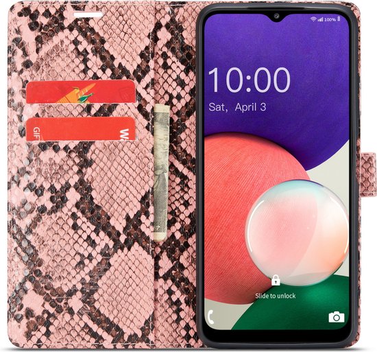 Samsung Galaxy A22 5G Hoesje - Roze - Luxe Slangen Bookcase