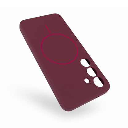 Samsung Galaxy S25 Hoesje - Bordeaux - Liquid Siliconen MagSafe Thin Ring Back Cover