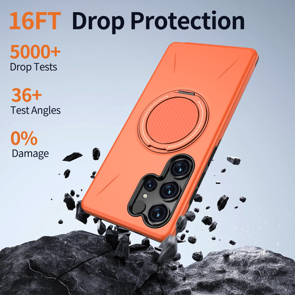 Samsung Galaxy S26 Ultra Hülle - Orange - Silikon Ring Kickstand Backcover