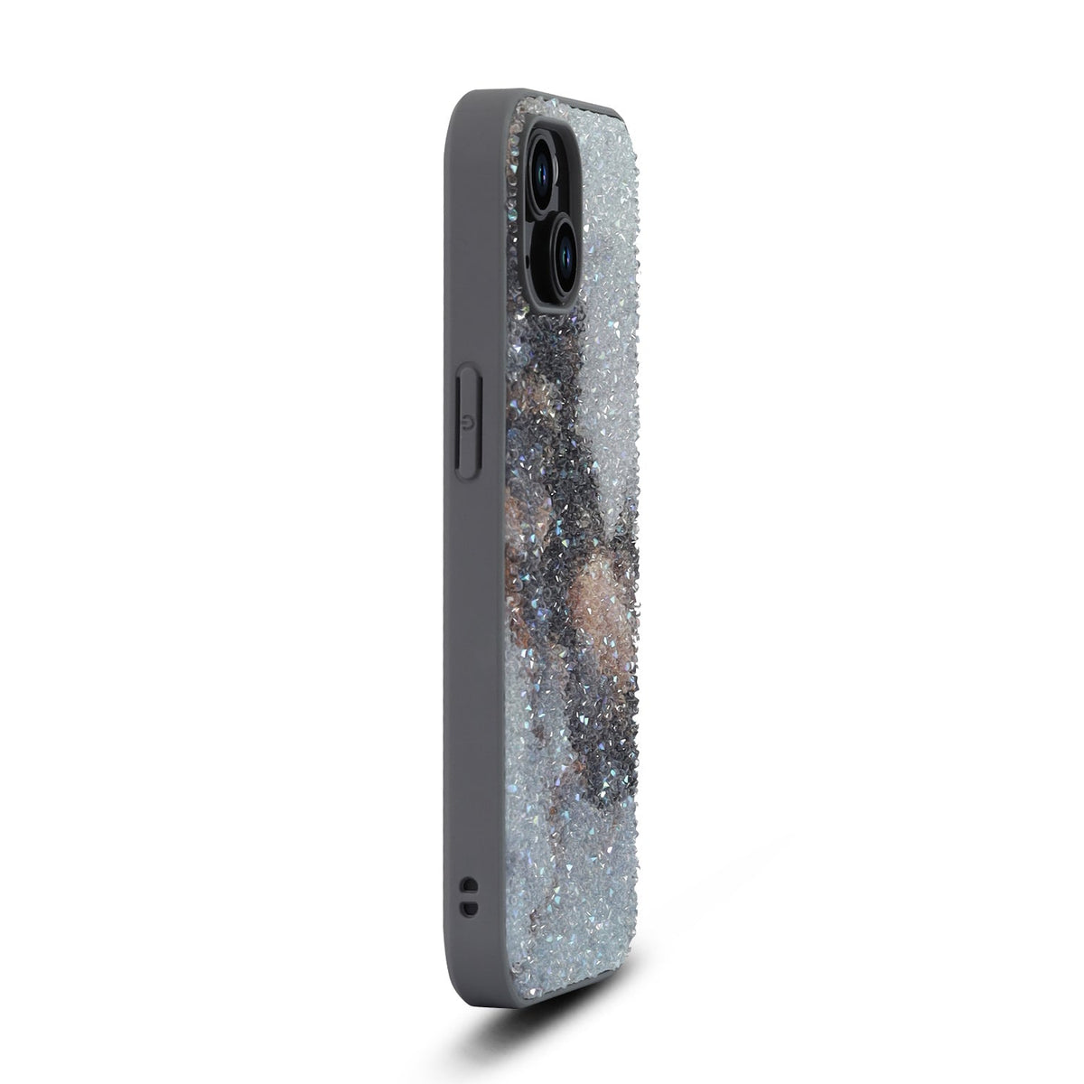 Apple iPhone 12 Hoesje - Grijs - Diamant Marmer Glitter Back Cover