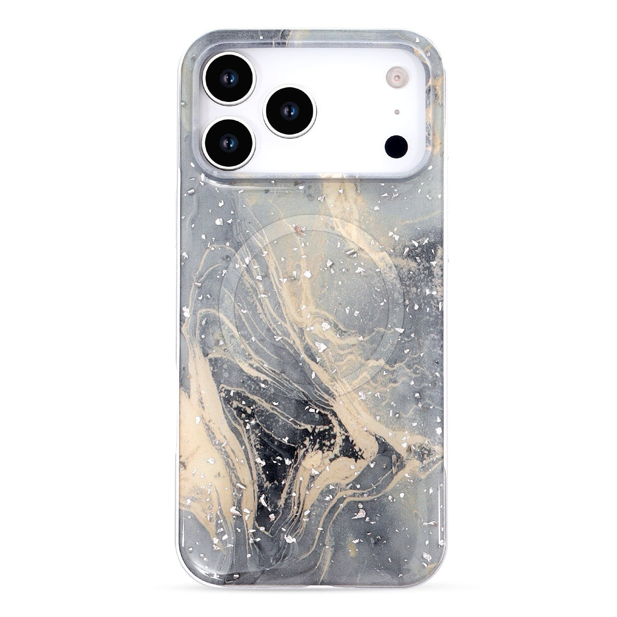 Apple iPhone 17 Pro Hoesje - Grijs - Marmer Glitter MagSafe Back Cover