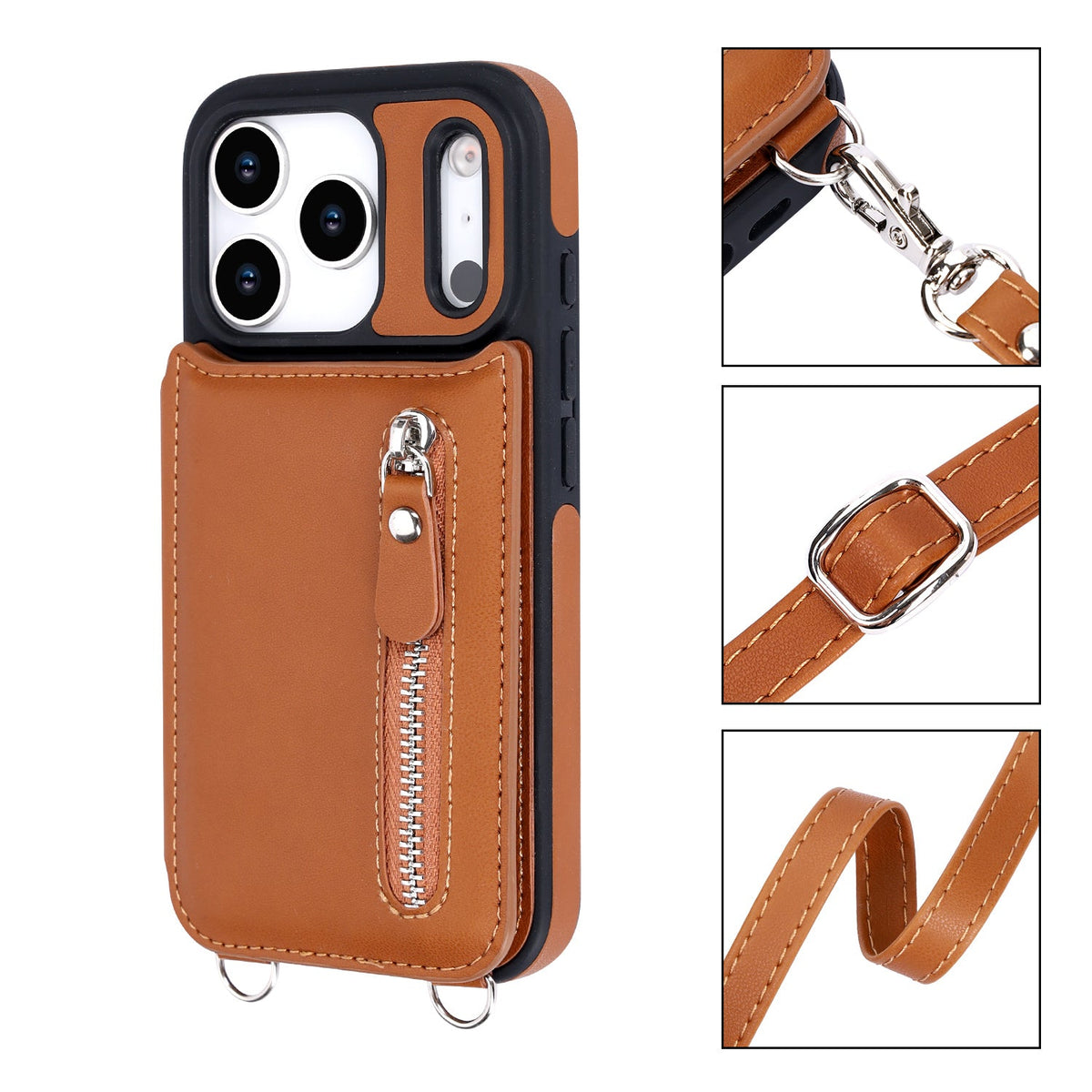 Apple iPhone 18 Pro Max Hoesje - Bruin - Luxe Back Cover met Telefoonkoord en Rits