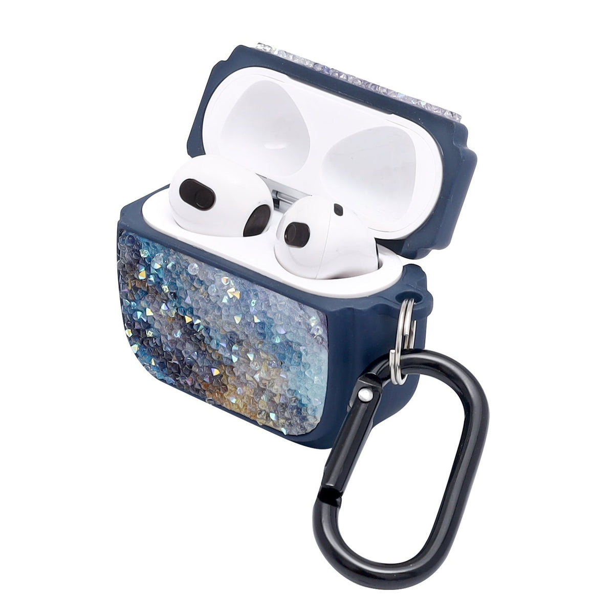 Apple AirPods 3 Hoesje - Diamant Marmer Glitter met Ring - Blauw