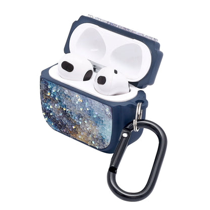 Apple AirPods 3 Hoesje - Diamant Marmer Glitter met Ring - Blauw