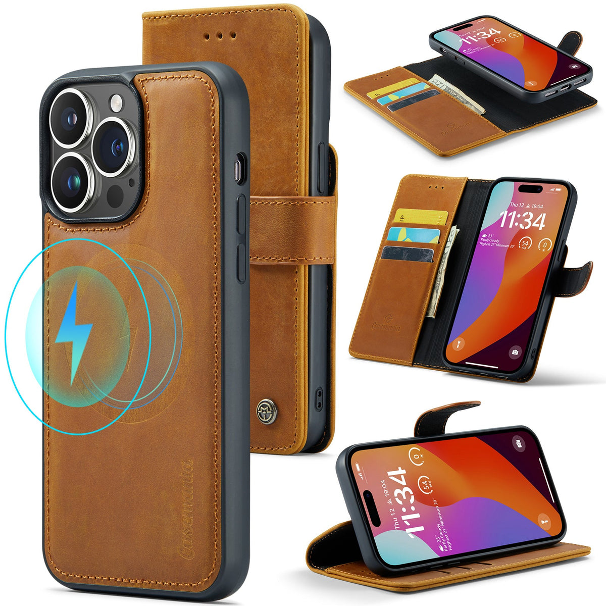 Apple iPhone 15 Pro Max Hülle - Sienna Brown - Echtleder-2-in-1-MagSafe-Klapphülle mit Kartenfach