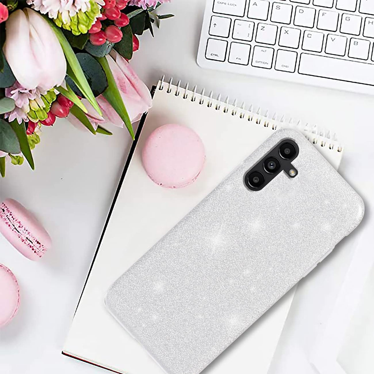 Samsung Galaxy A14 4G Hoesje - Zilver - Glitter Back Cover