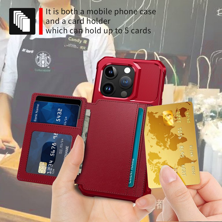 Apple iPhone 15 Pro Max Case - Red - Back Cover with Card Holder