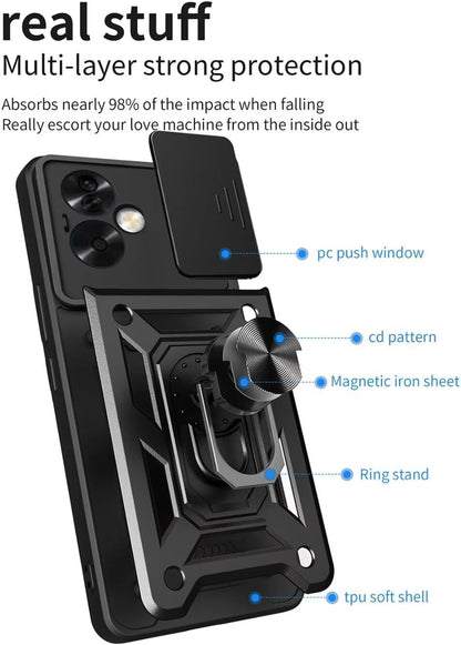 Oppo A79 Hoesje - Blauw - Armor Kickstand en Camera Bescherming Back Cover