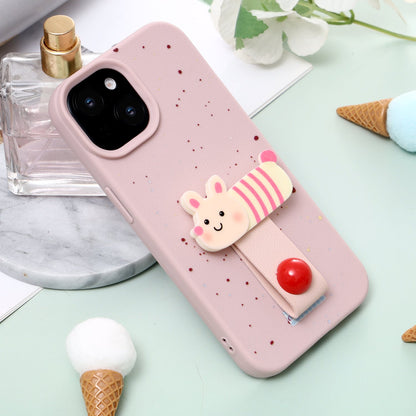Apple iPhone 13 Hoesje - Roze - Konijntje Siliconen Back Cover met Vingerhouder