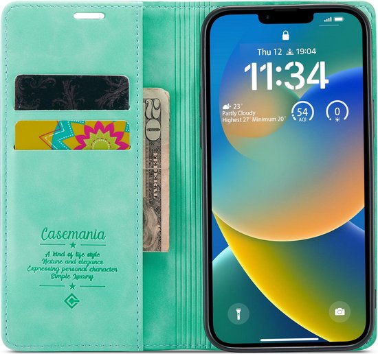 Apple iPhone 14 Hoesje - Tropical Mint - Dunne Bookcase