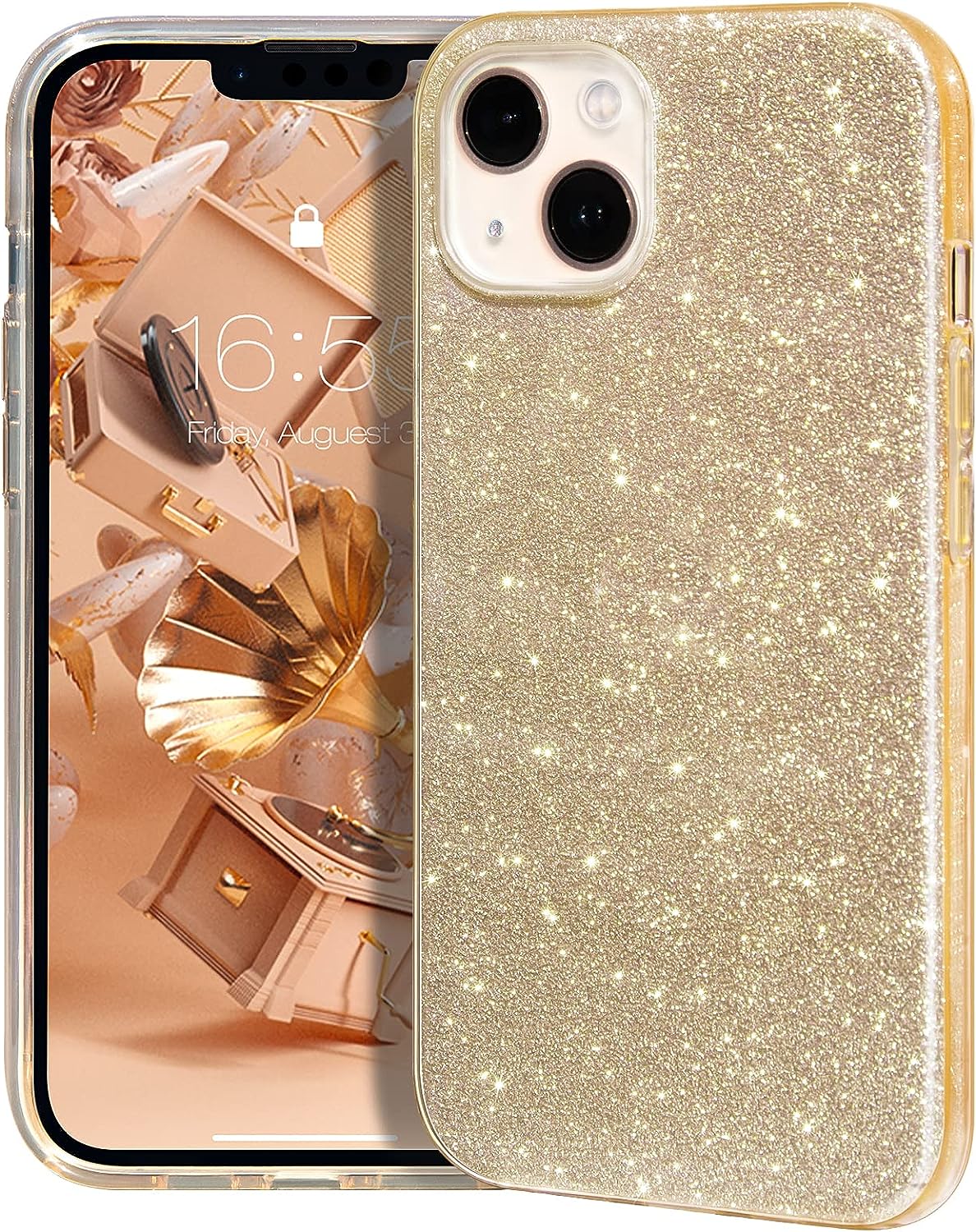 Apple iPhone 15 Hoesje - Goud - Glitter Back Cover