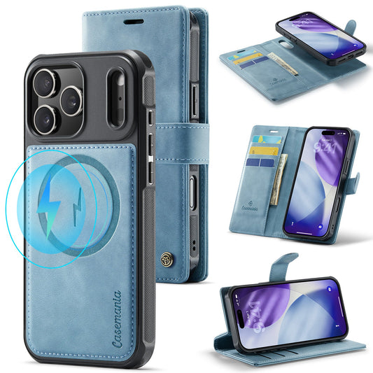 Apple iPhone 18 Pro Hülle - Aqua Blue - Luxus-2-in-1-MagSafe-Klapphülle mit Kartenfach