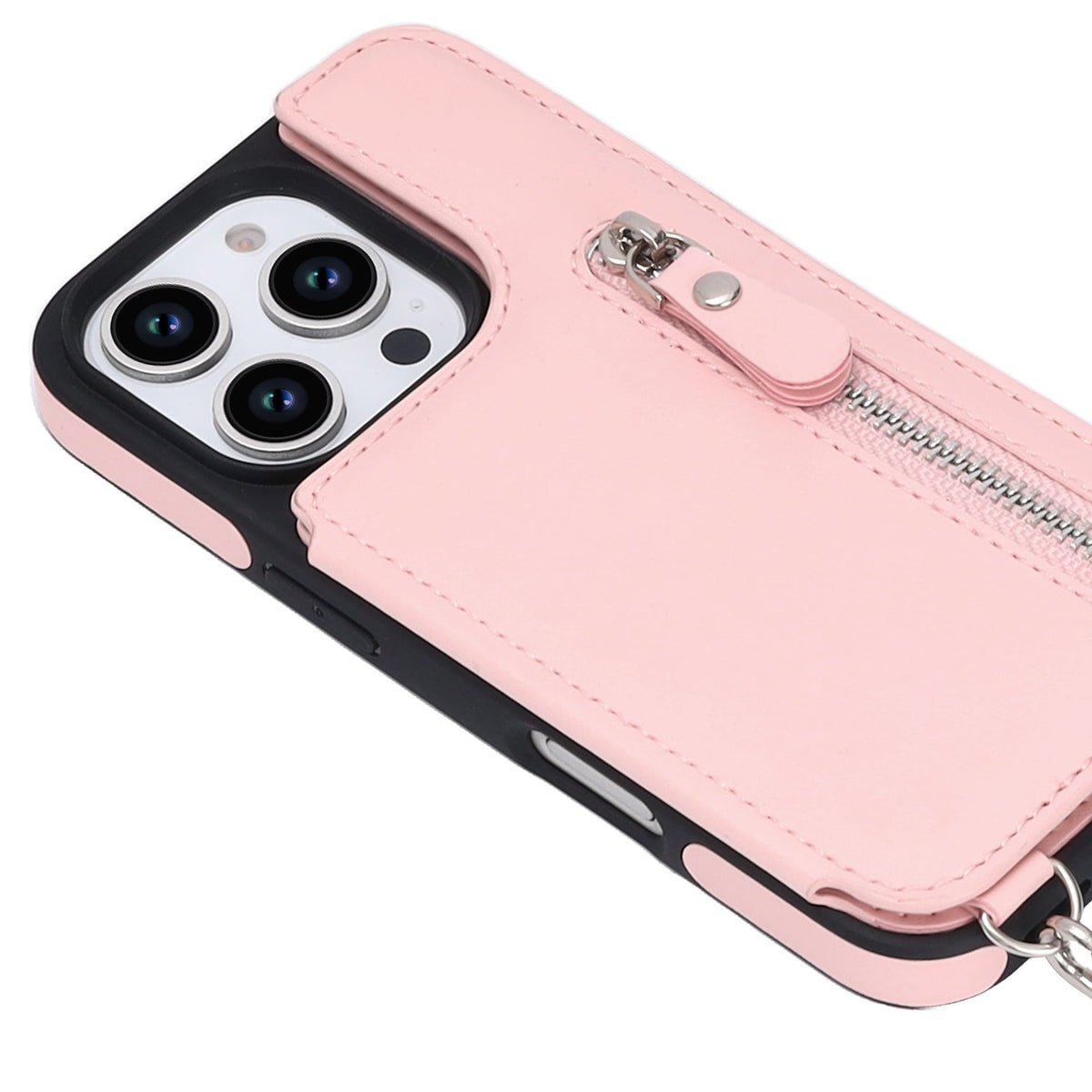 Apple iPhone 16 Pro Hoesje - Roze - Luxe Back Cover met Telefoonkoord en Rits