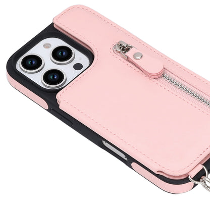 Apple iPhone 16 Pro Hoesje - Roze - Luxe Back Cover met Telefoonkoord en Rits