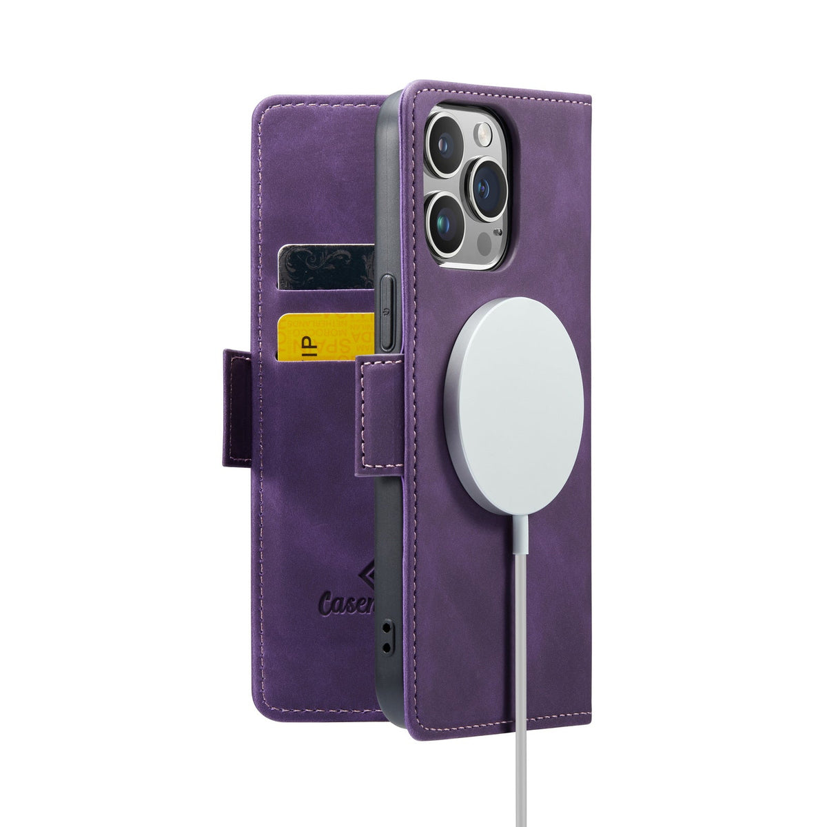 Apple iPhone 15 Pro Hoesje - Dark Purple - Portemonnee MagSafe Bookcase