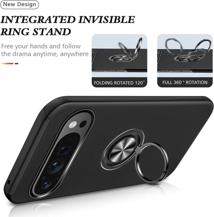 Google Pixel 9 Pro XL Hoesje - Zwart - Ring Kickstand Back Cover