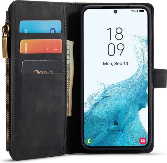 Samsung Galaxy S22 Plus Hoesje - Charcoal Gray - Luxe Bookcase met Rits