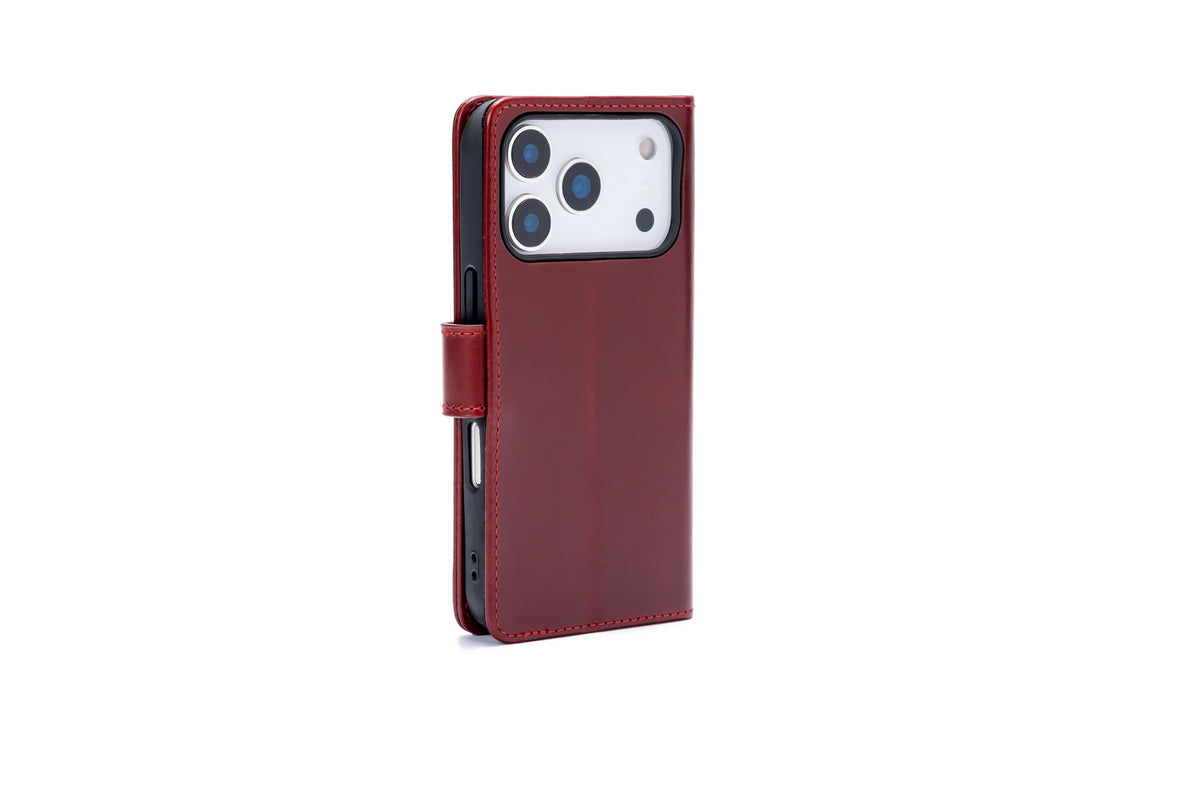 Apple iPhone 18 Pro Hoesje - Burgundy Red - Echt Leren Bookcase