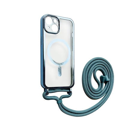 iPhone 12 Pro Hoesje - Blauw - Siliconen MagSafe Back Cover met Telefoonkoord