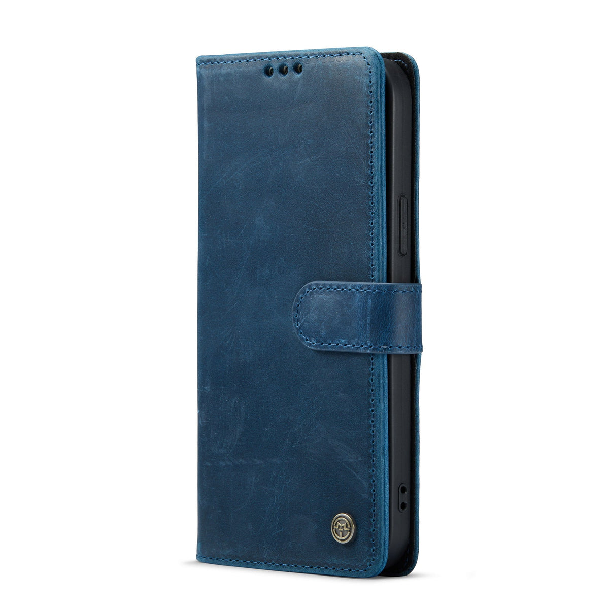 iPhone 14 Plus Case - Blue - Genuine Leather Wallet Case
