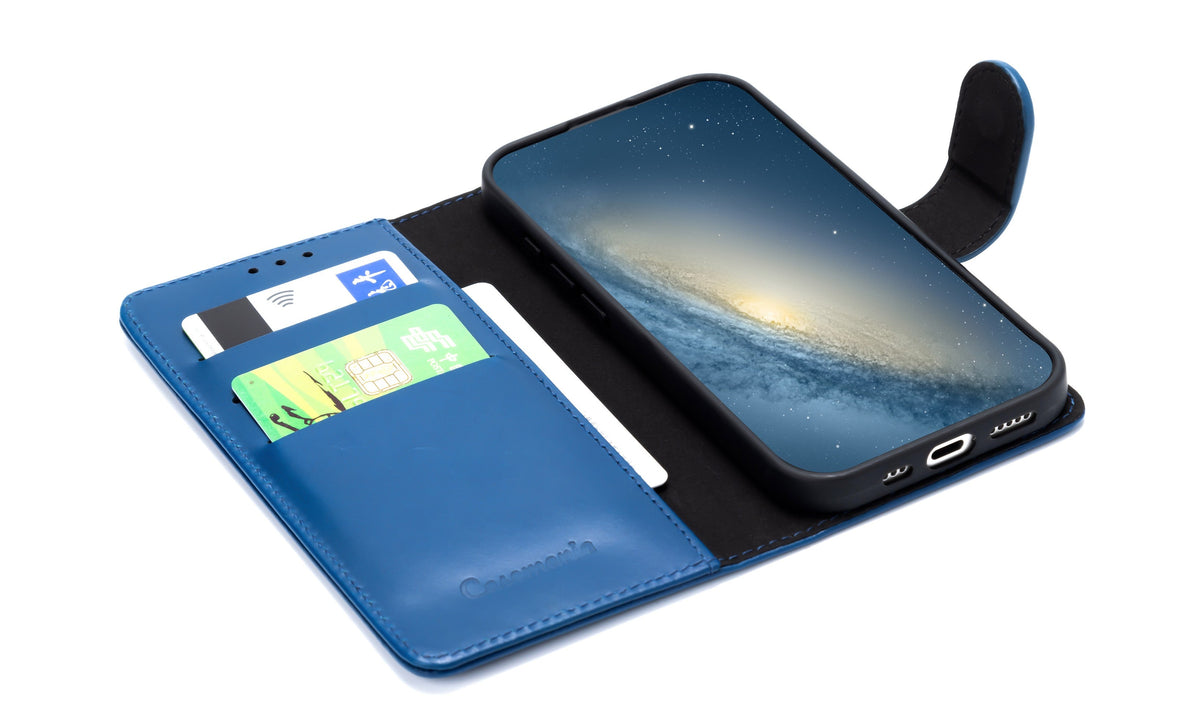Samsung Galaxy S25 FE Hoesje - Navy Blue - Echt Leren Bookcase