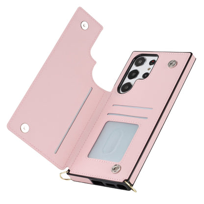 Samsung Galaxy S23 Ultra Hülle - Pink - Luxuriöses Back Cover mit Handyband und Reißverschluss