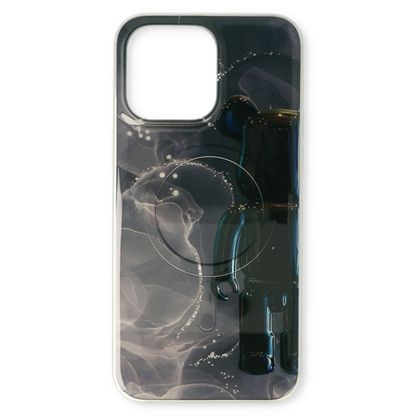 Apple iPhone 15 Plus Hoesje - Zwart - Siliconen Marmer MagSafe Back Cover