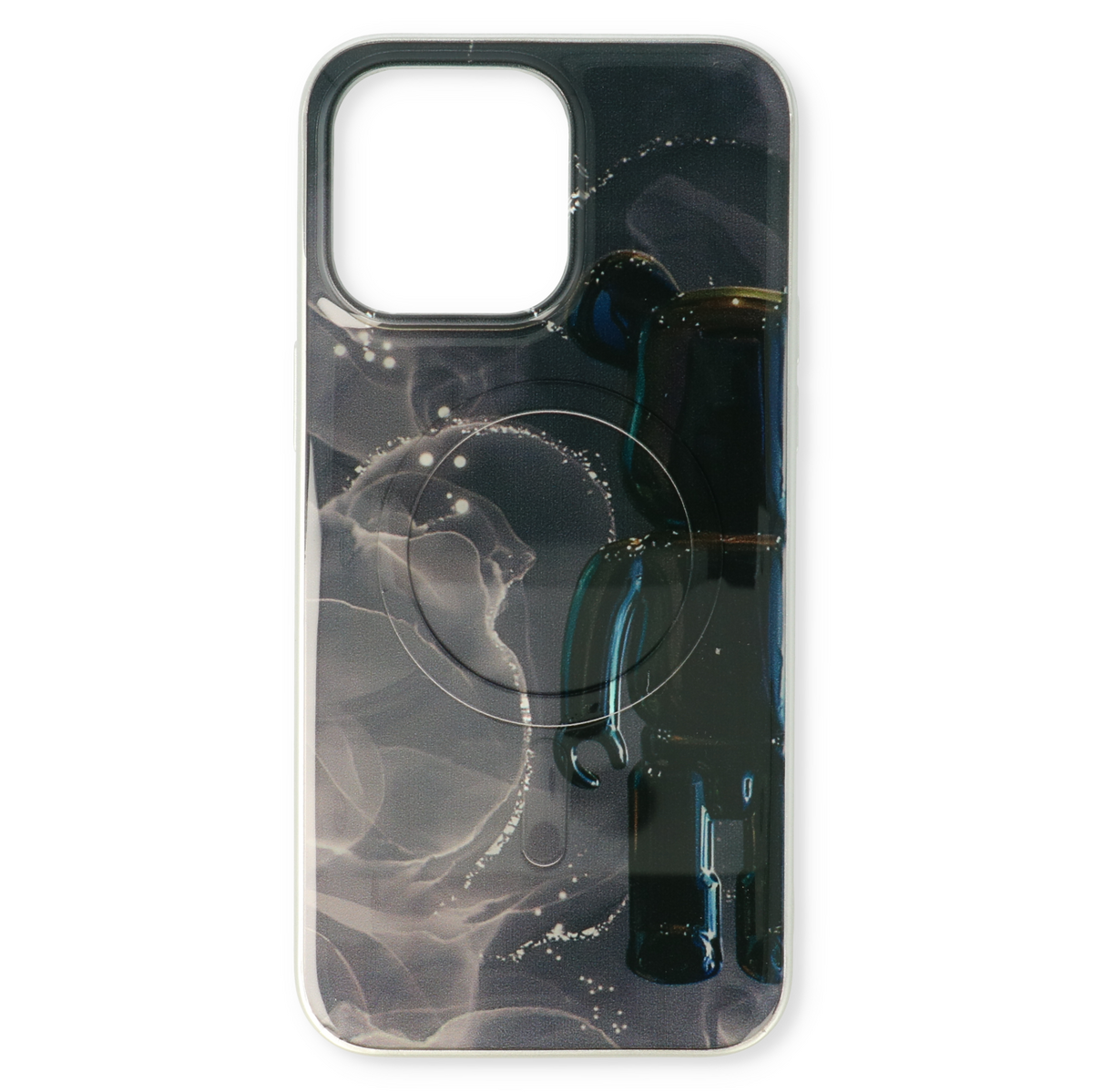 Apple iPhone 15 Pro Hoesje - Zwart - Siliconen Marmer MagSafe Back Cover