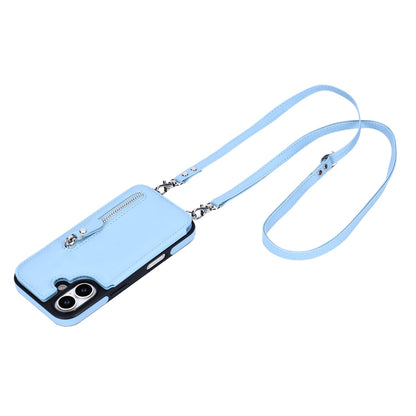 iPhone 17 Hoesje - Licht Blauw - Luxe Back Cover met Telefoonkoord en Rits