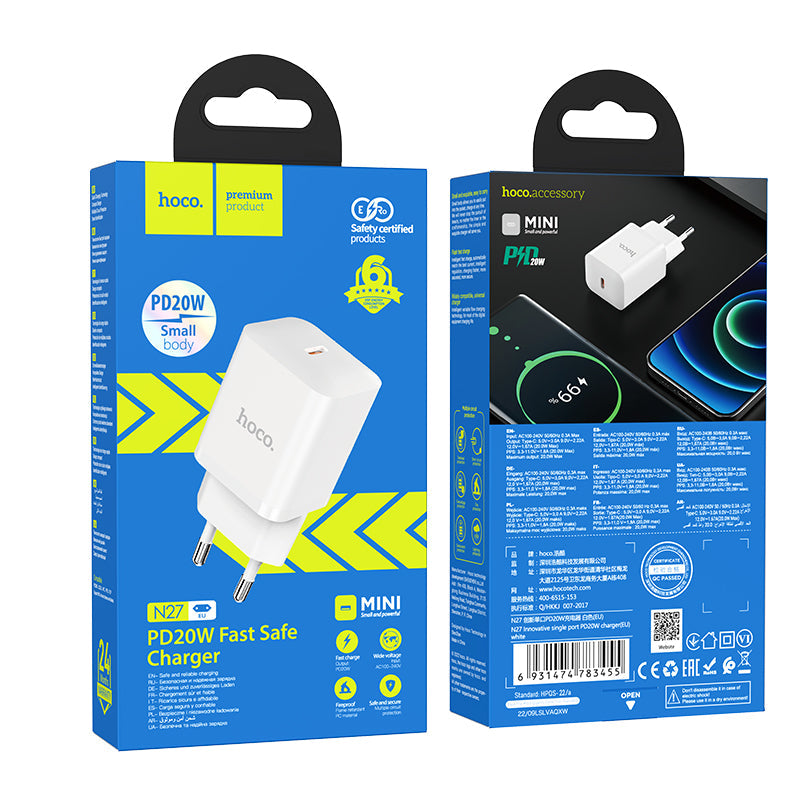 Hoco 20W USB-C Schnellladegerät mit USB-C-Kabel 2m - Weiß