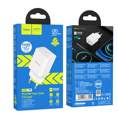 Hoco 20W USB-C Schnellladegerät mit USB-C-Kabel 2m - Weiß