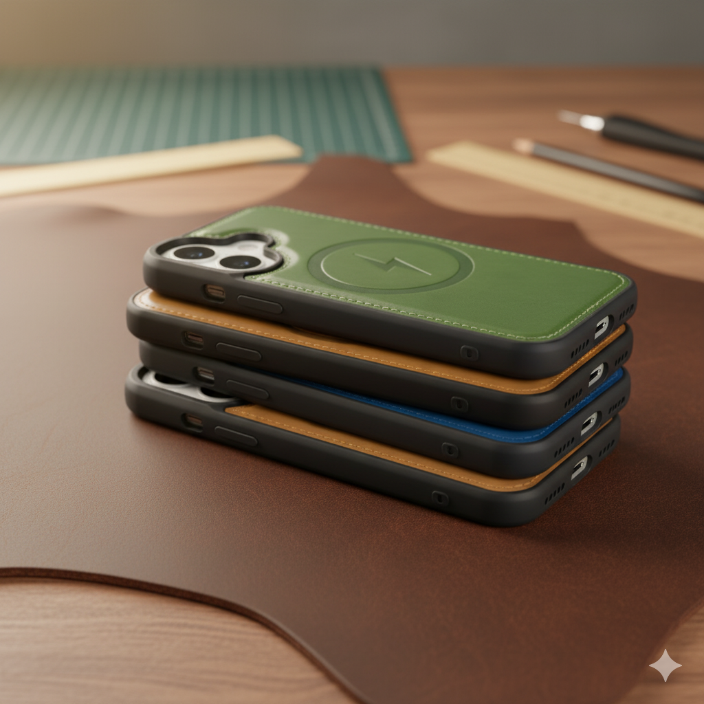 Apple iPhone 17 Case - Olive Green - Genuine Leather MagSafe Back Cover