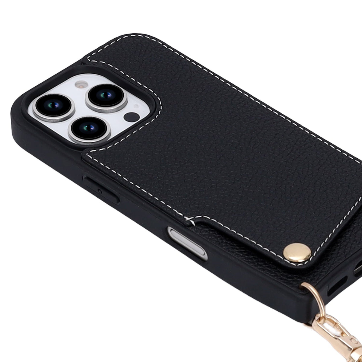 Apple iPhone 16 Pro Hoesje - Zwart - Back Cover met Pols Bandje en Telefoonkoord